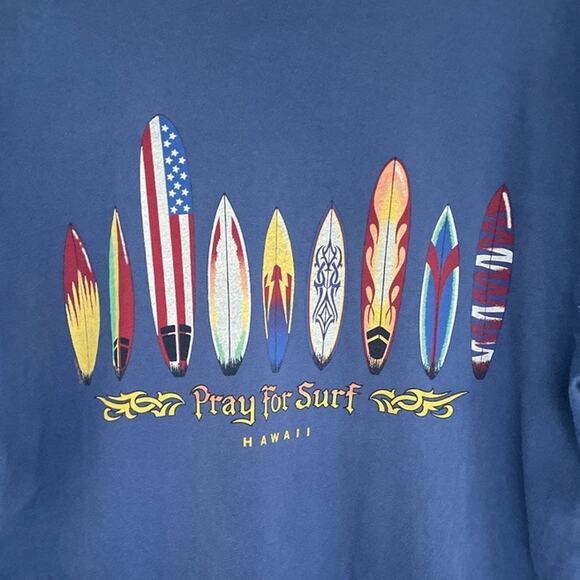 Vtg 90s Y2K Crazy Shirts Hawaii Pray For Surf Blue T-Shirt Sz XL Cotton USA - Picture 7 of 8